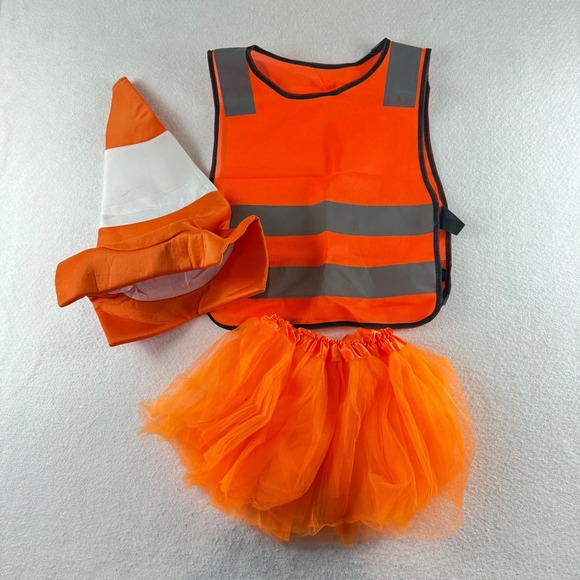 Unbranded Other - Kids Construction Worker Traffic Cone Costume Set Orange Tutu Vest Hat 3pc